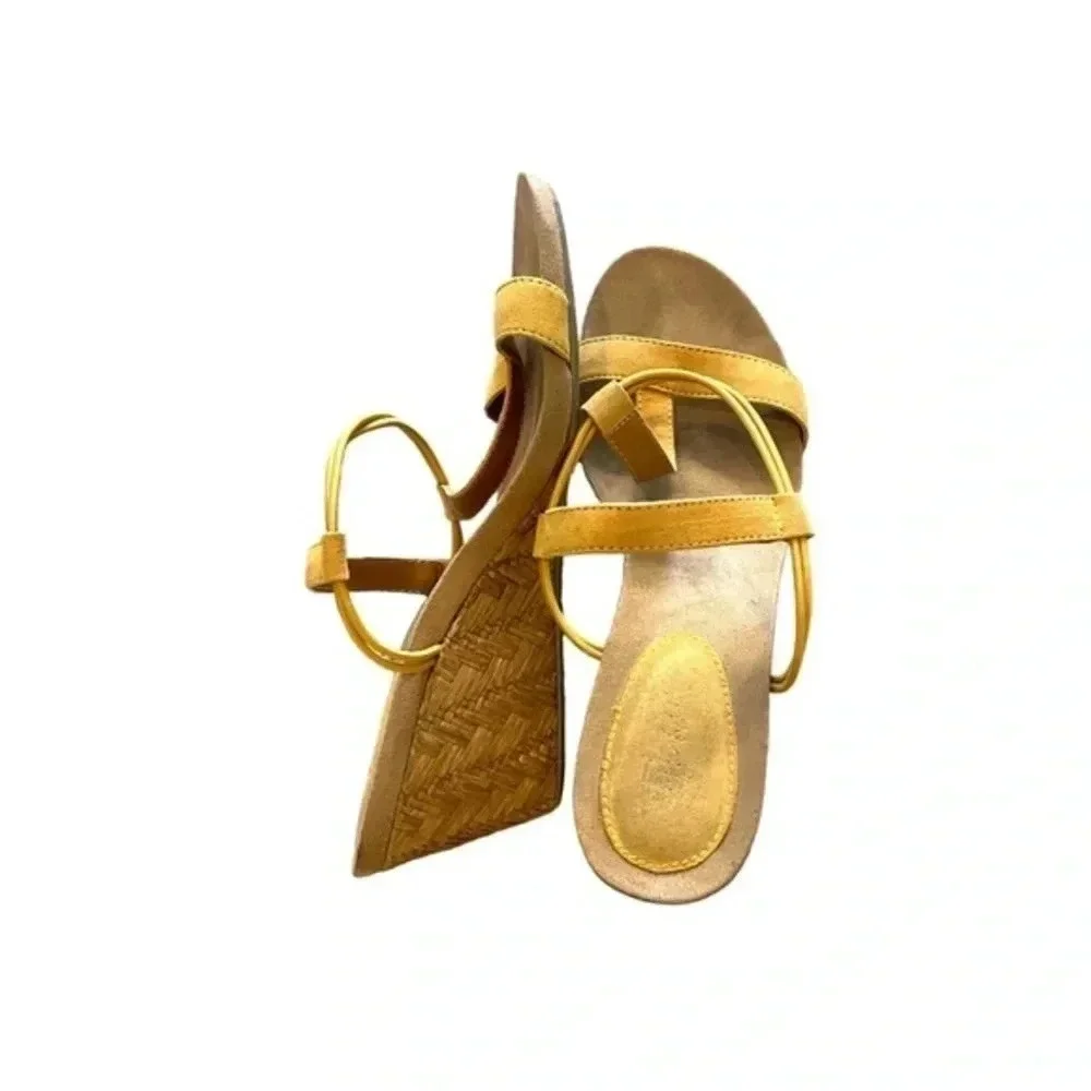 Wedge sandals low platform mustard yellow strappy sandals size 6.5 women’s